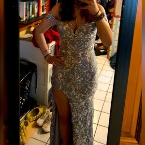 Only wore once, light blue with silver sequin